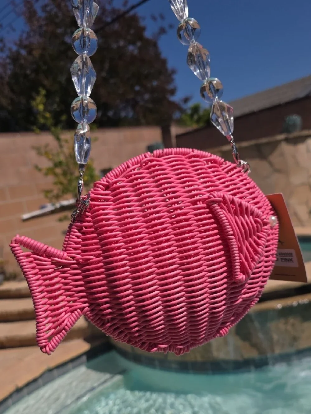 Tommy Bahama Pink Woven Fish Purse with Beaded Handle